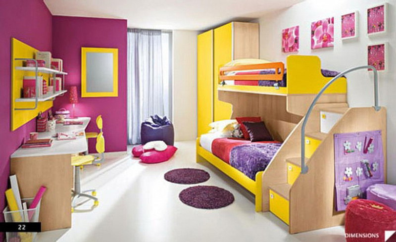 Yellow and Purple Colors in Bedroom Designs For Teenage Girls