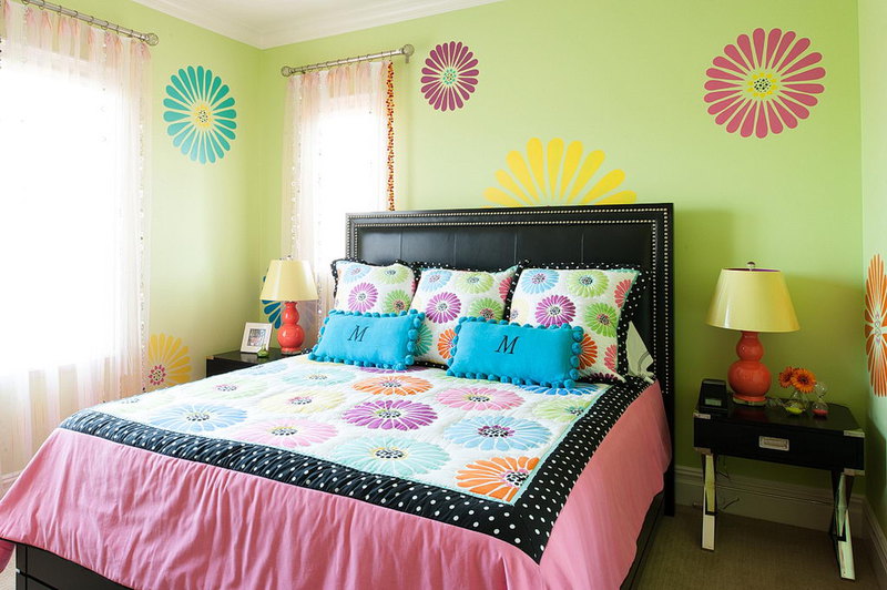 Light green with flowers teenage girl bedrooms