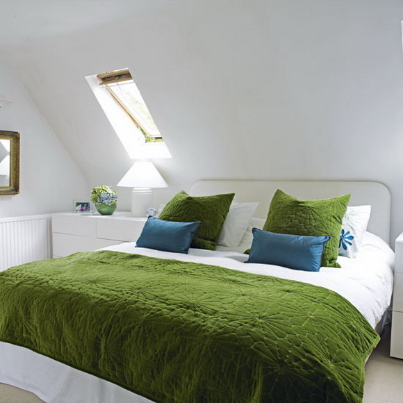 sweet green and white attic bedroom