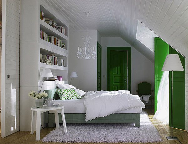 green and white attic bedroom designs