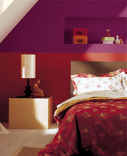 red and purple attic bedroom designs