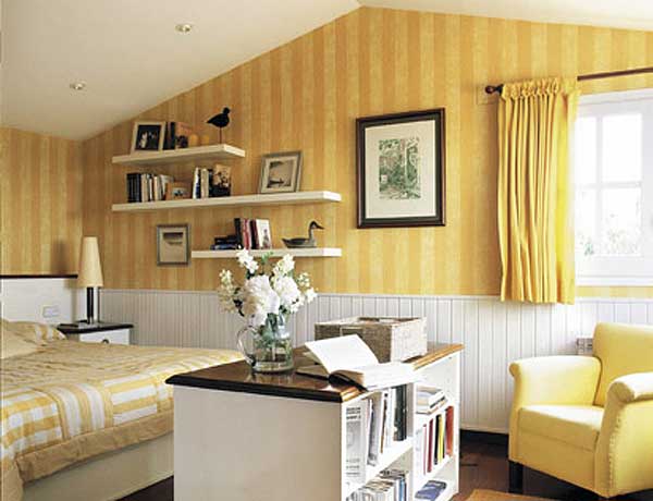 light yellow attic bedroom design