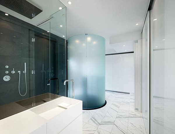 glass bathroom design in penthouse loft