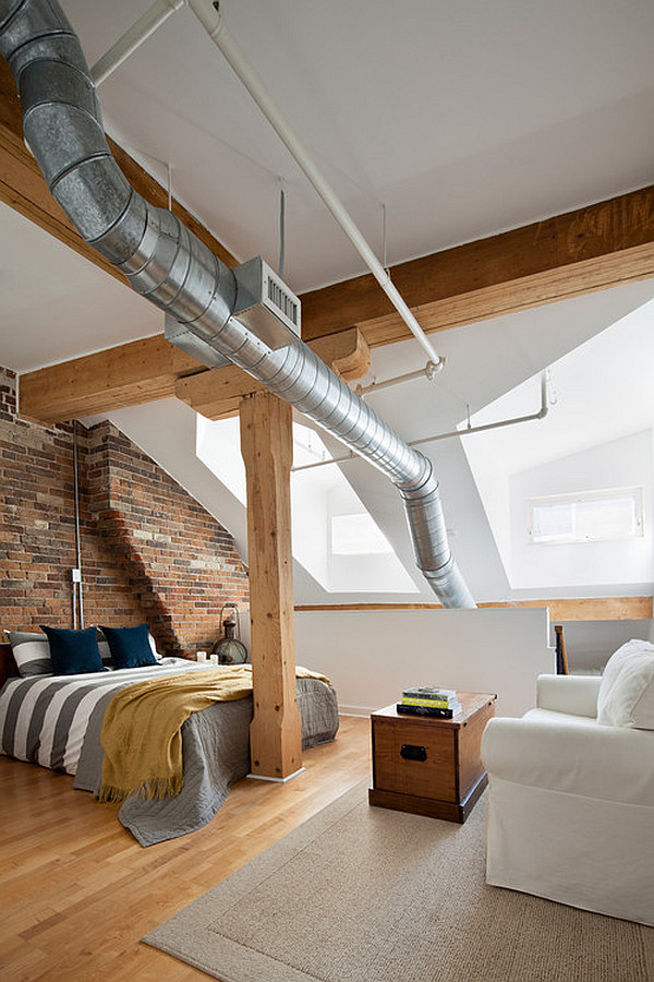 Penthouse Loft Bedroom In An Old Historic Building In Toronto by Rad Design / Photo credit: Donna Griffith.