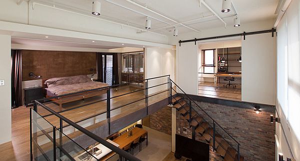 Industrial Loft Design With A Semi-Private Master Bedroom by PMK designers (Kevin Yang) / Photography by: Joey Liu. Industrial Loft Design