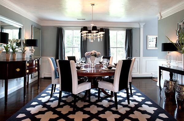 Old Hollywood Style In Dark And Elegant Dining Room With Plenty Of Bold Patterns by Mary Prince. Old Hollywood Style In Dark And Elegant Dining Room With Plenty Of Bold Patterns by Mary Prince.
