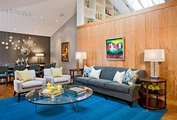 Colorful Accents In A Rather Contemporary Retro Living Room by Eminent Interior Design.