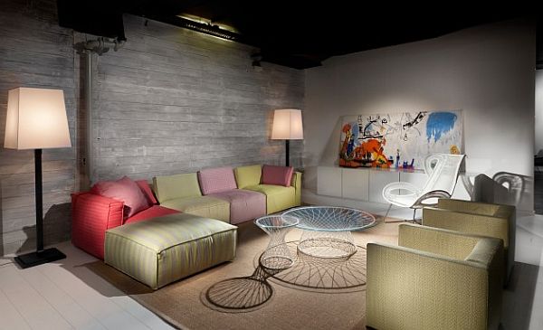 Colorful Living Room Couch In Industrial Home Bedroom. Colorful Living Room Couch In Industrial Home Bedroom.