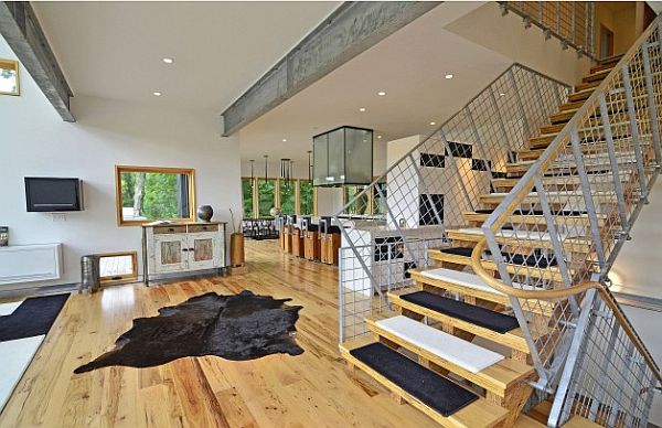 Industrial Minneapolis Loft With Fancy Wooden Beam Staircase. Industrial Minneapolis Loft With Fancy Wooden Beam Staircase.