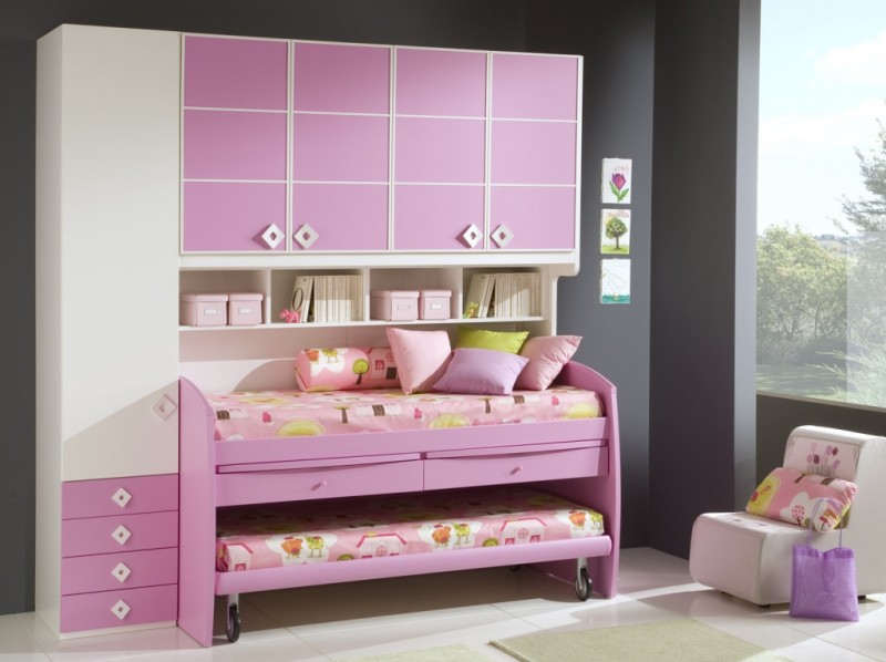 perfect loft bedroom design with pink double loft beds for girls bedroom design idea by giessegi