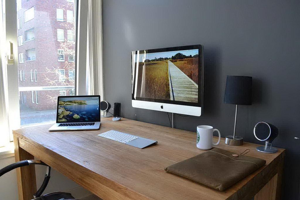 Wooden table in home office idea