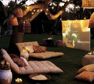 1.) Set up a lounge movie theater in the back yard using floor cushions.