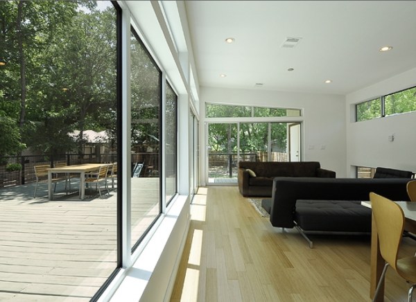The indoors meet the outdoors in a modular home The indoors meet the outdoors in a modular home