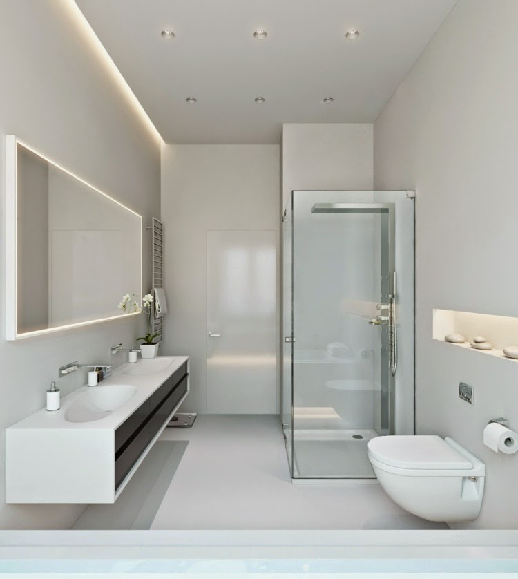 Modern False Ceiling Led Lights White Bathroom With Led