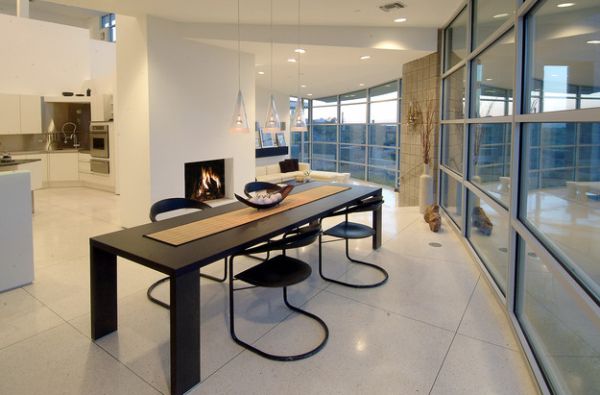 Contemporary dining space showcases the Fucsia pendants elegantly Contemporary dining space showcases the Fucsia pendants elegantly