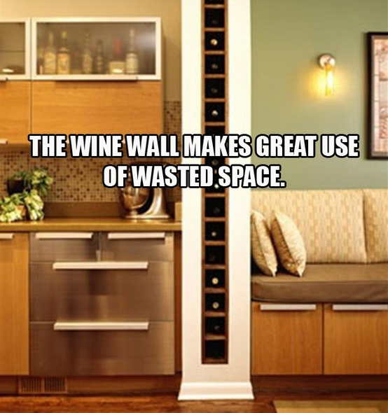 Utilize dead space with a built-in wine rack.
