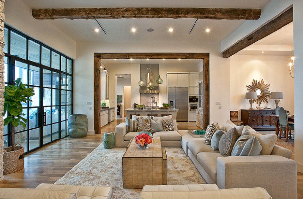 open plan kitchen dining room