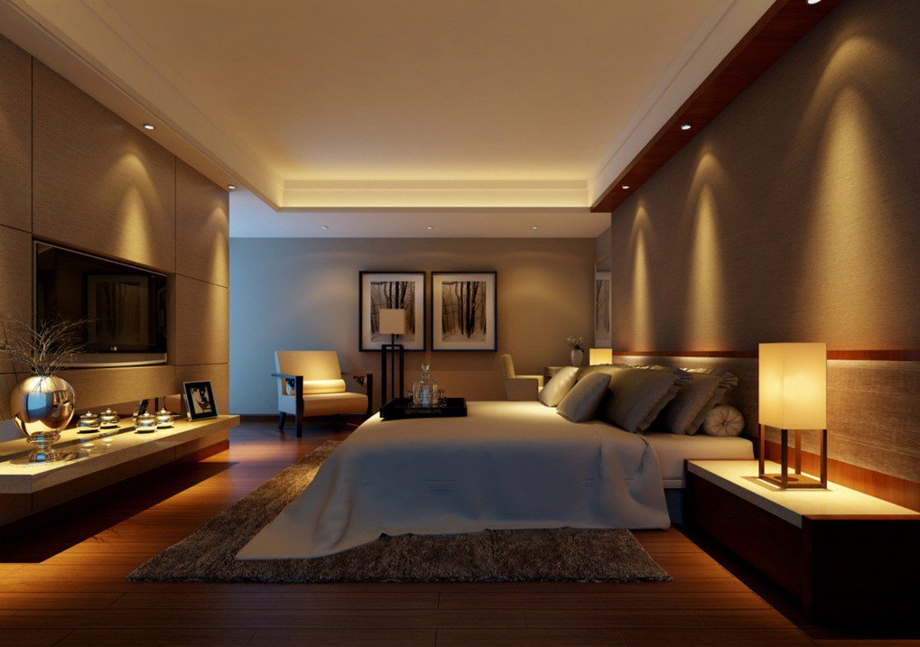 Lighting design rendering for warm bedroom