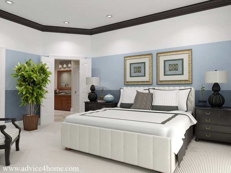 Bedroom with Dark Crown Moulding