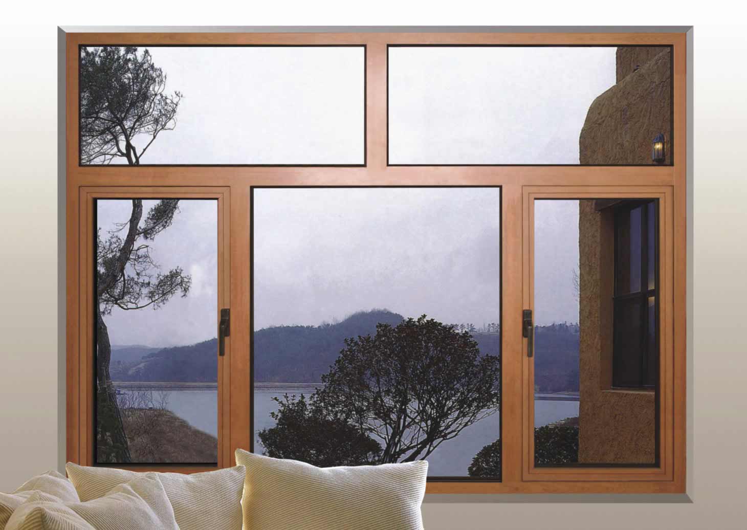 wood and aluminum casement windows