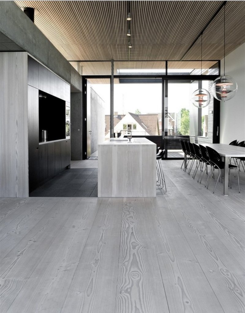 gray laminate wood flooring in kitchen