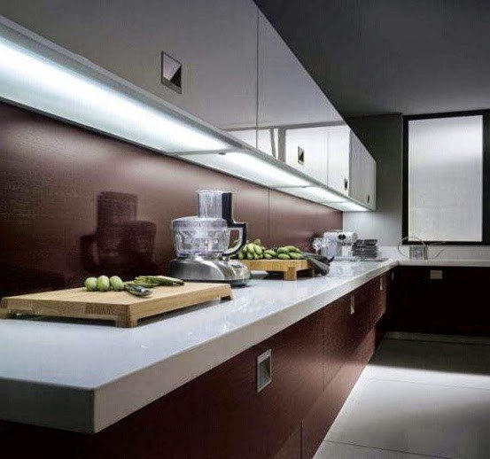 modern kitchen under cabinet lighting - installing LED lights strips