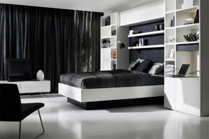 Modern black and white bedroom design white murphy bed black bedding ideas Modern black and white bedroom design white murphy bed black bedding ideas
