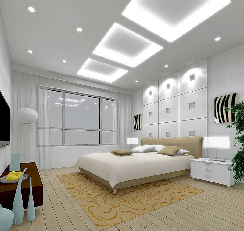 Luxury master bedroom ceiling designs with cool table lamp