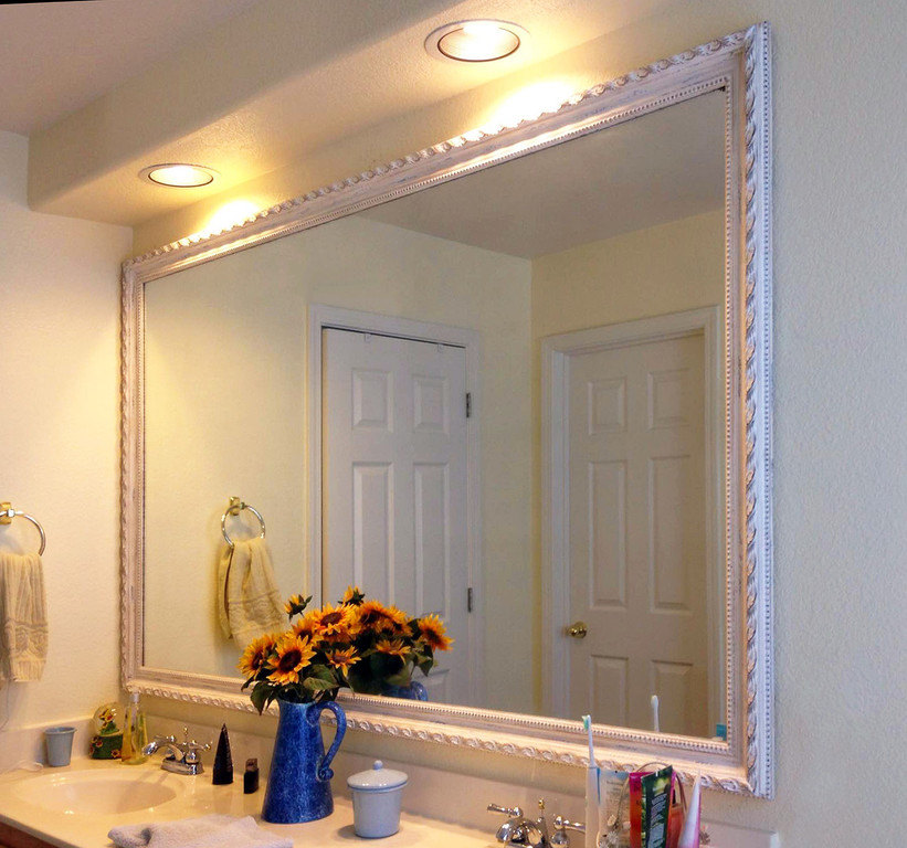 white framed bathroom mirrors