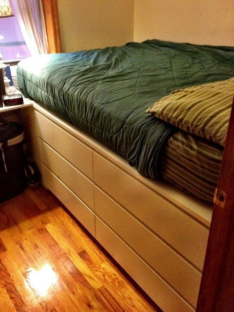 Dresser as a platform for a bed