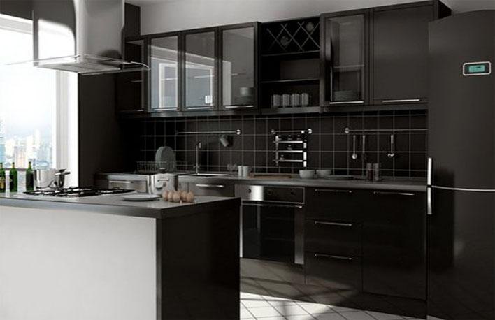 black kitchen and black kitchen worktops