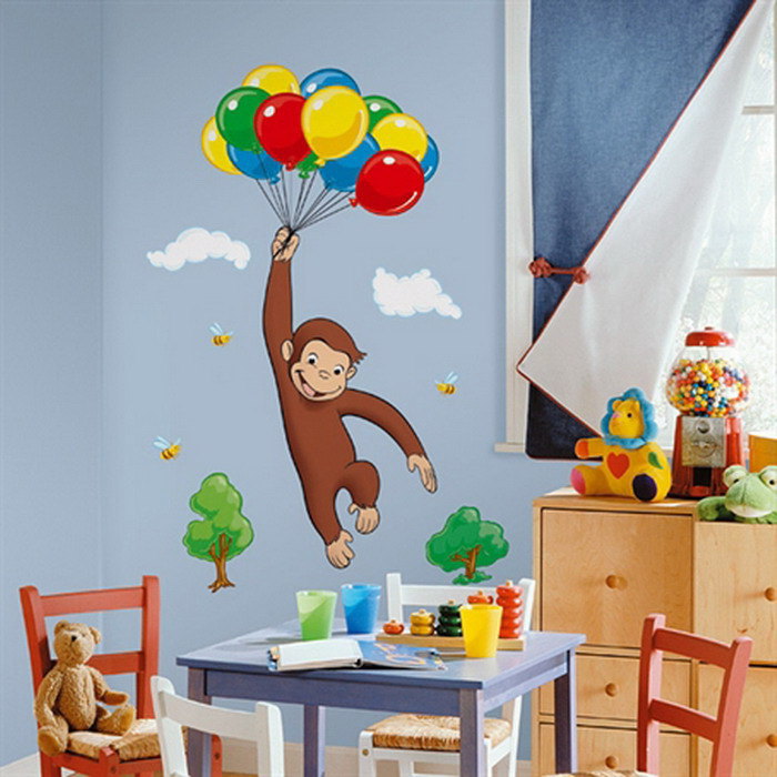 Kids Room Decor with Curious George Giant Wall Decal - Wallpaper ...