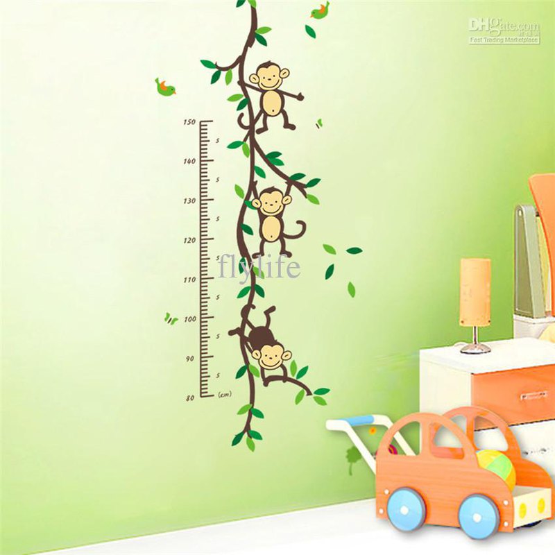 Height Chart Wall Decals Naughty Monkey Cartoon Decor Stickers for ...