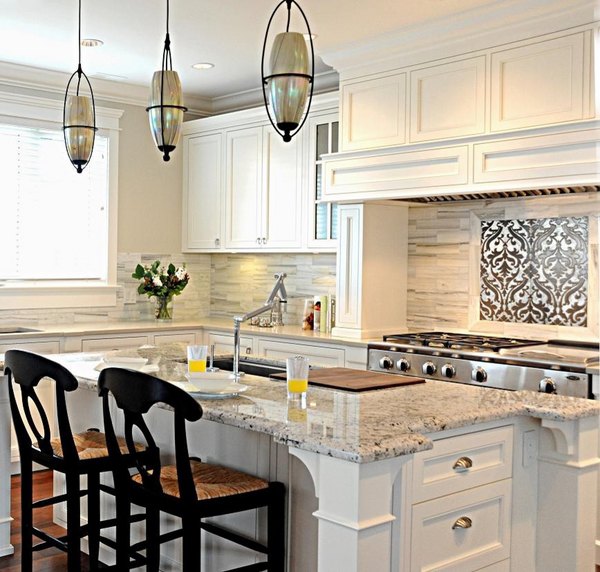 Granite colors for white cabinets Bianco Romano granite countertop kitchen island pendant lights Granite colors for white cabinets Bianco Romano granite countertop kitchen island