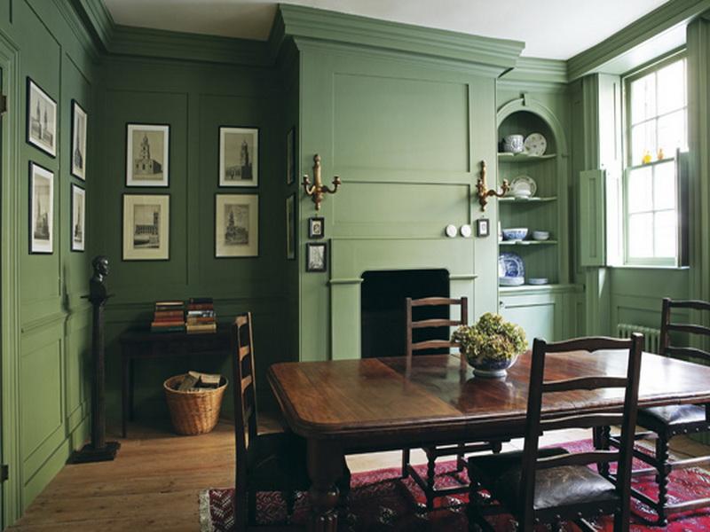 Green Dining Rooms with wood furniture