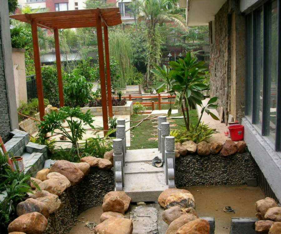 backyard garden plans with small pool decorating with rock