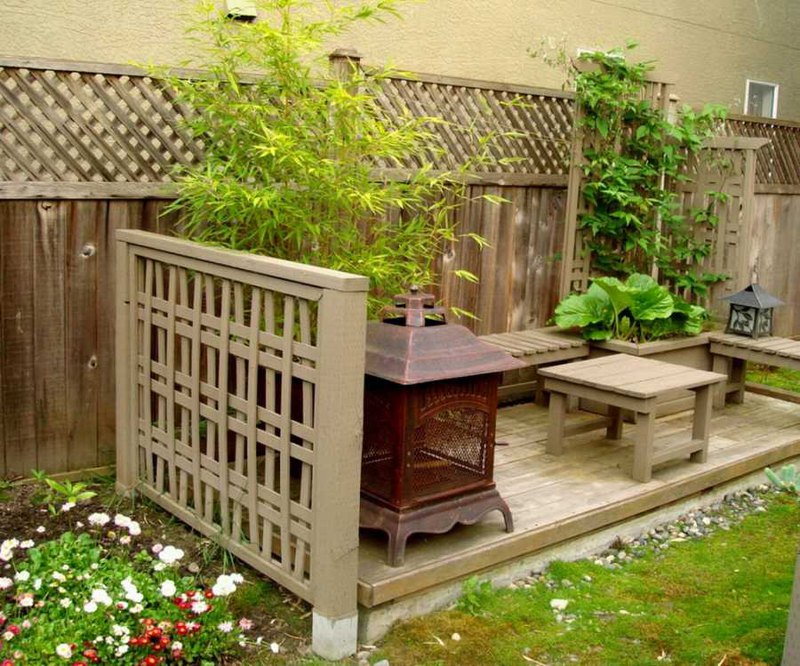 rustic deck and bence in home garden