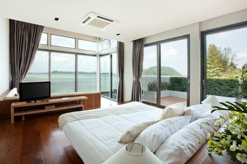 This bedroom is designed to take full advantage of the million dollar view of the ocean