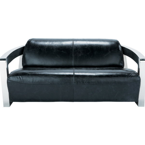 black leather sofa with metal frame for living room design