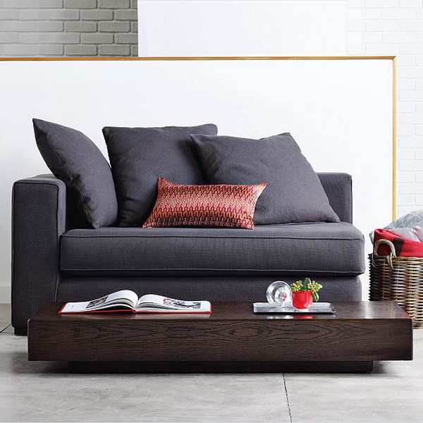 dark gray modern sofas with red cushions for small living room design