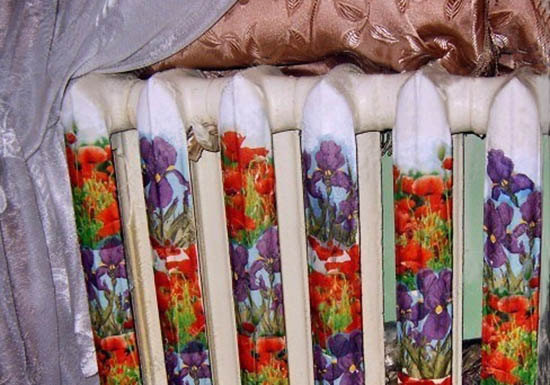 painting colorful flowers on cast iron radiator