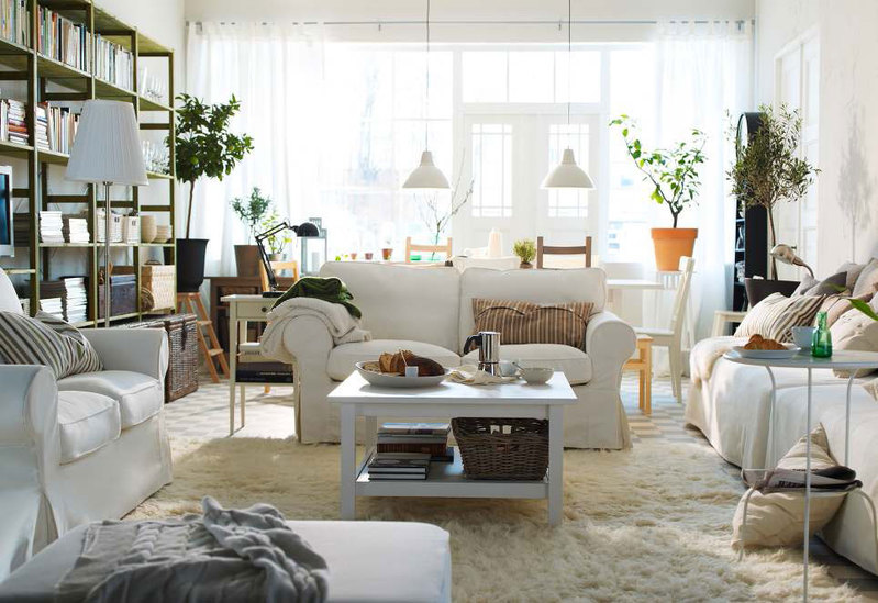 Awesome-White-Sofa-And-Wood-Shelf-Also-White Table For Interesting Living Room Design Ideas White Sofa For Lovely Home