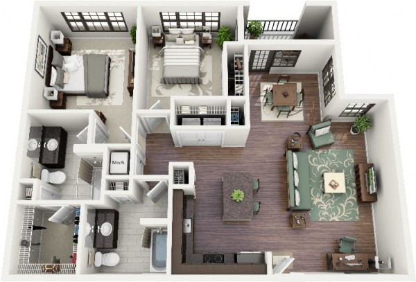 Two Bedroom House Plans By Crescent Ninth Street And Domaine