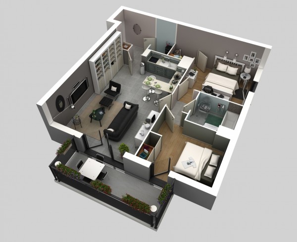 4 Modern apartment plans with 2 bedroom by Jermey Gamelin