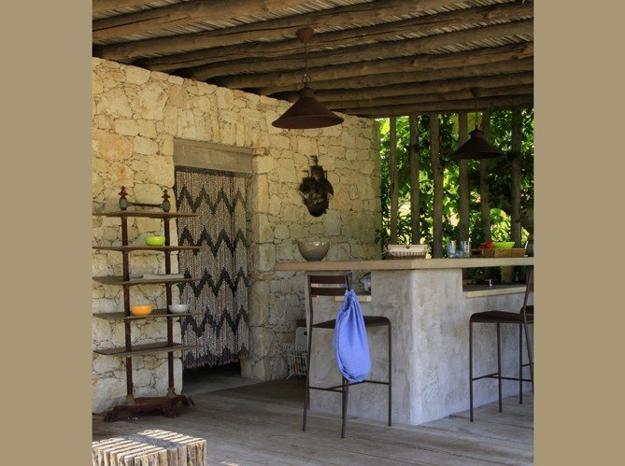 Long-term solution for sunshade, beautiful wooden structure and stone patio ideas