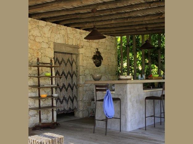 Long-term solution for sunshade, beautiful wooden structure and stone patio ideas