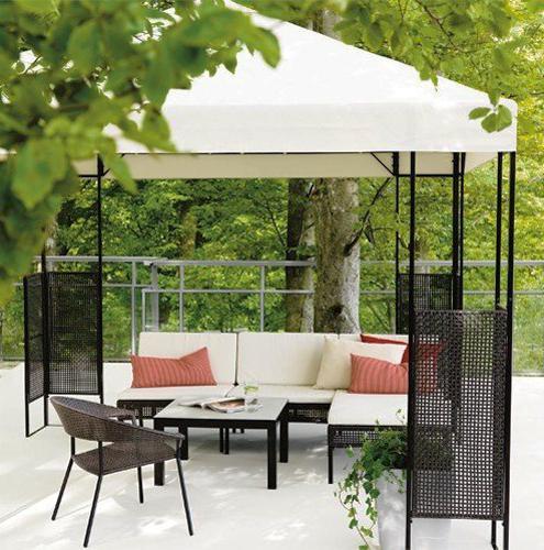 Long-term solution for sunshade, beautiful wooden structure and stone patio ideas