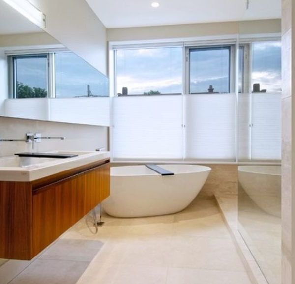 Stylish floating sink and cabinet set in a semi minimalist setting