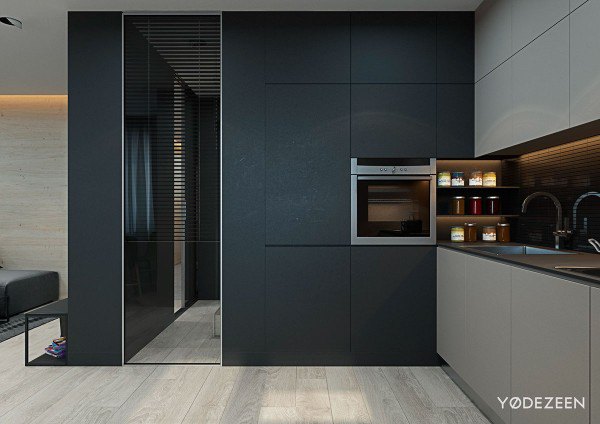 Minimalistic black and gray kitchen