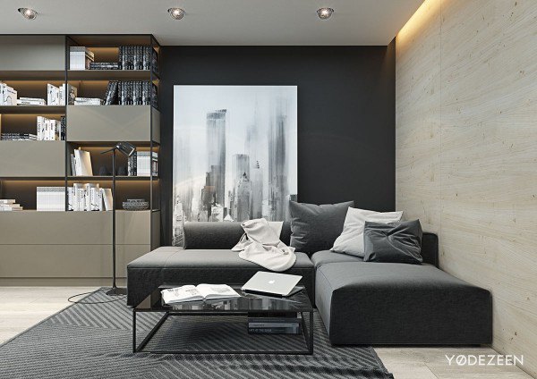 Studio apartment with a modern monochromatic theme